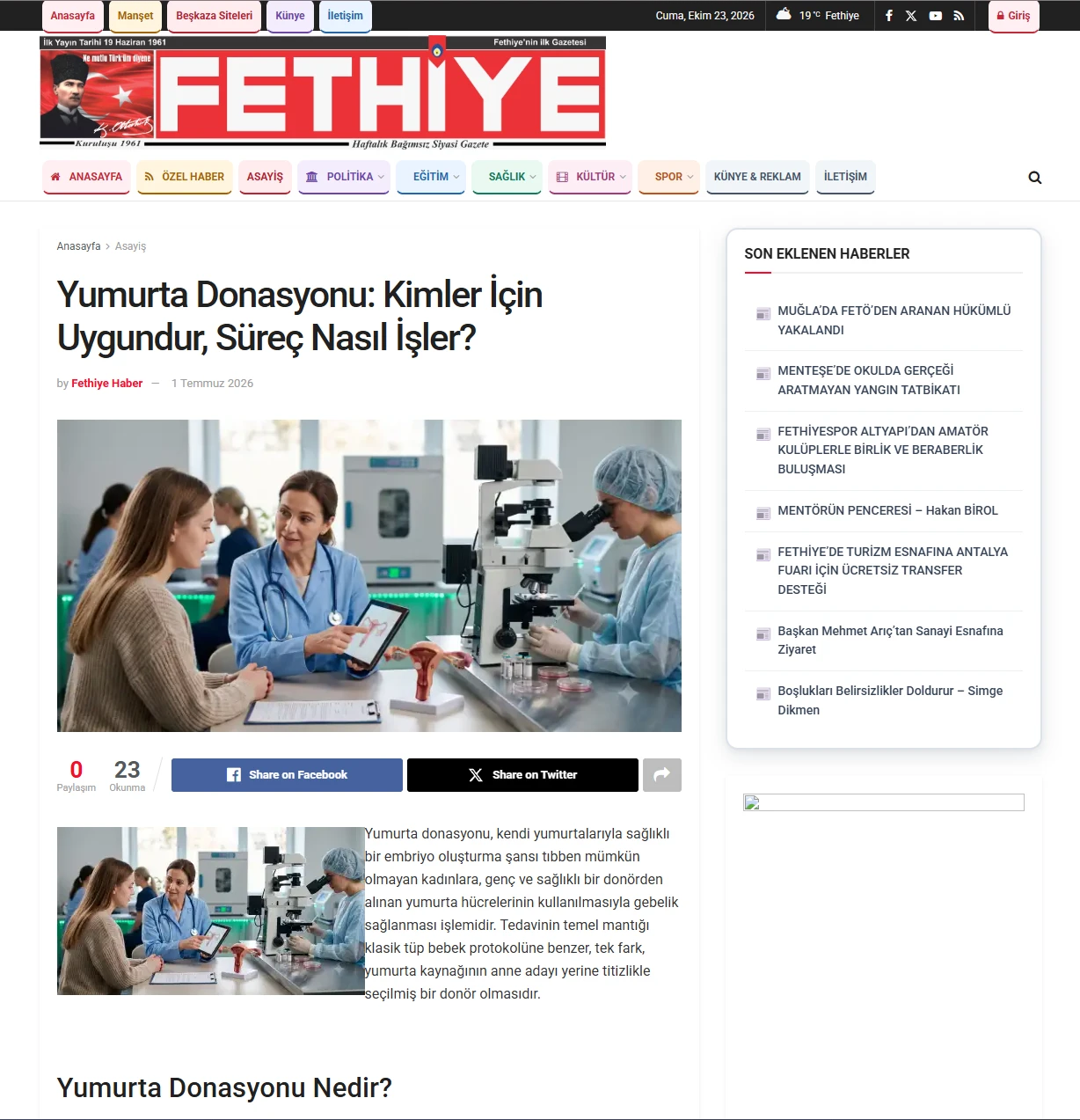 Fethiye Haber'de yayımlanan Yumurta Donasyonu: Kimler İçin Uygundur haberi