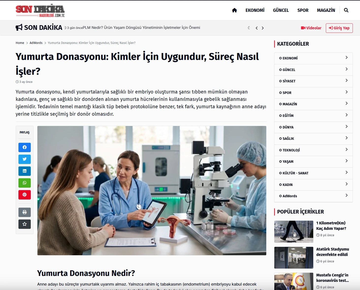 Son Dakika Haberleri'nde yayımlanan Yumurta Donasyonu: Kimler İçin Uygundur haberi